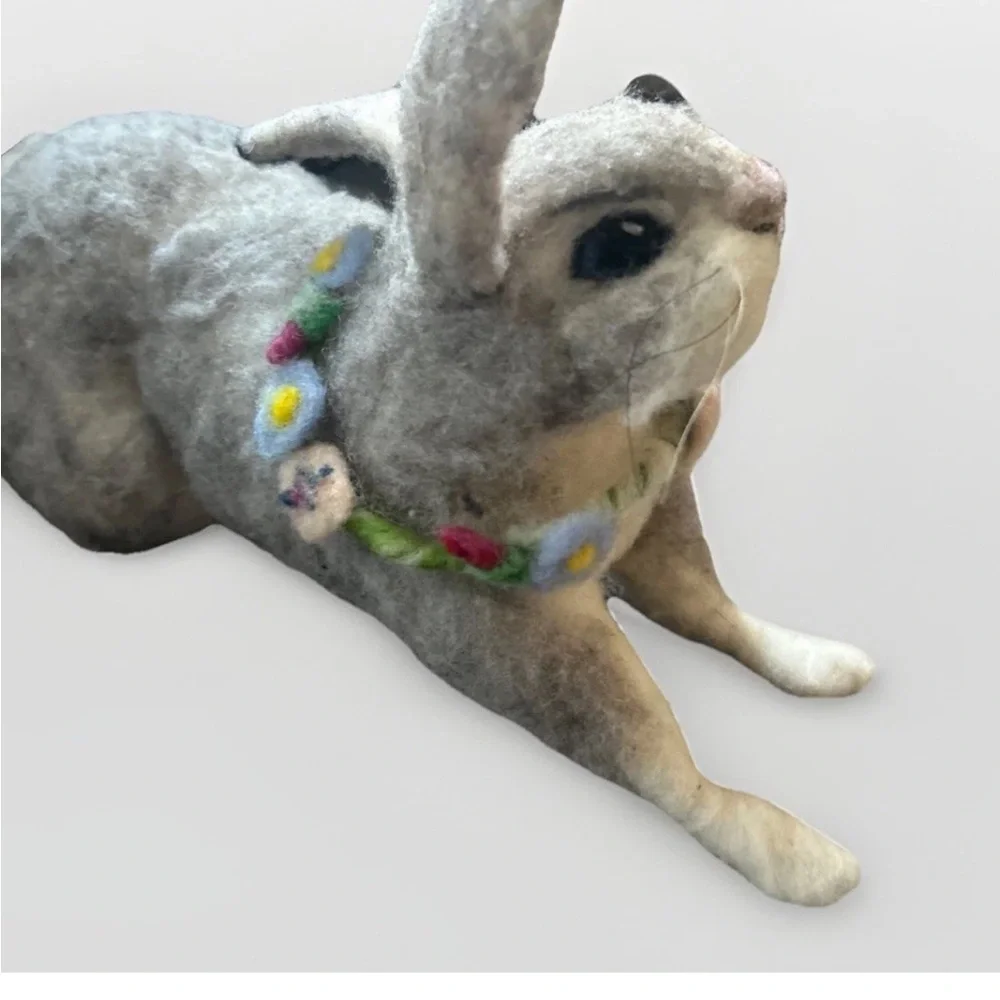 Needle Felted Rabbit Handmade Wool Bunny Sculpture Fiber Art Easter 12” OOAK